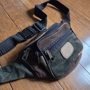 Vintage Genuine Leather Patchwork Waist Cross Body Bag Fanny Pack Brown Green
